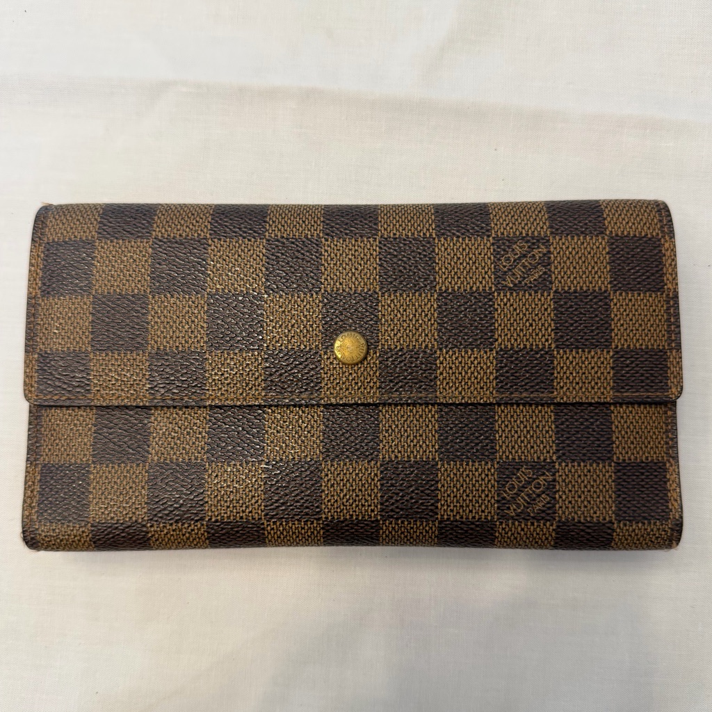 Louis Vuitton Damier Ebene Sarah Snap Wallet W Pen Holder Long Flap